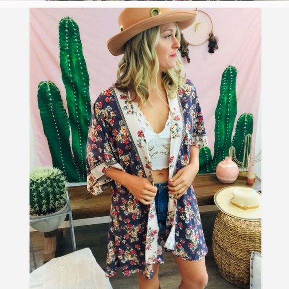 Angie Tops - ANGIE | Floral Tie Back Kimono S/M NWT